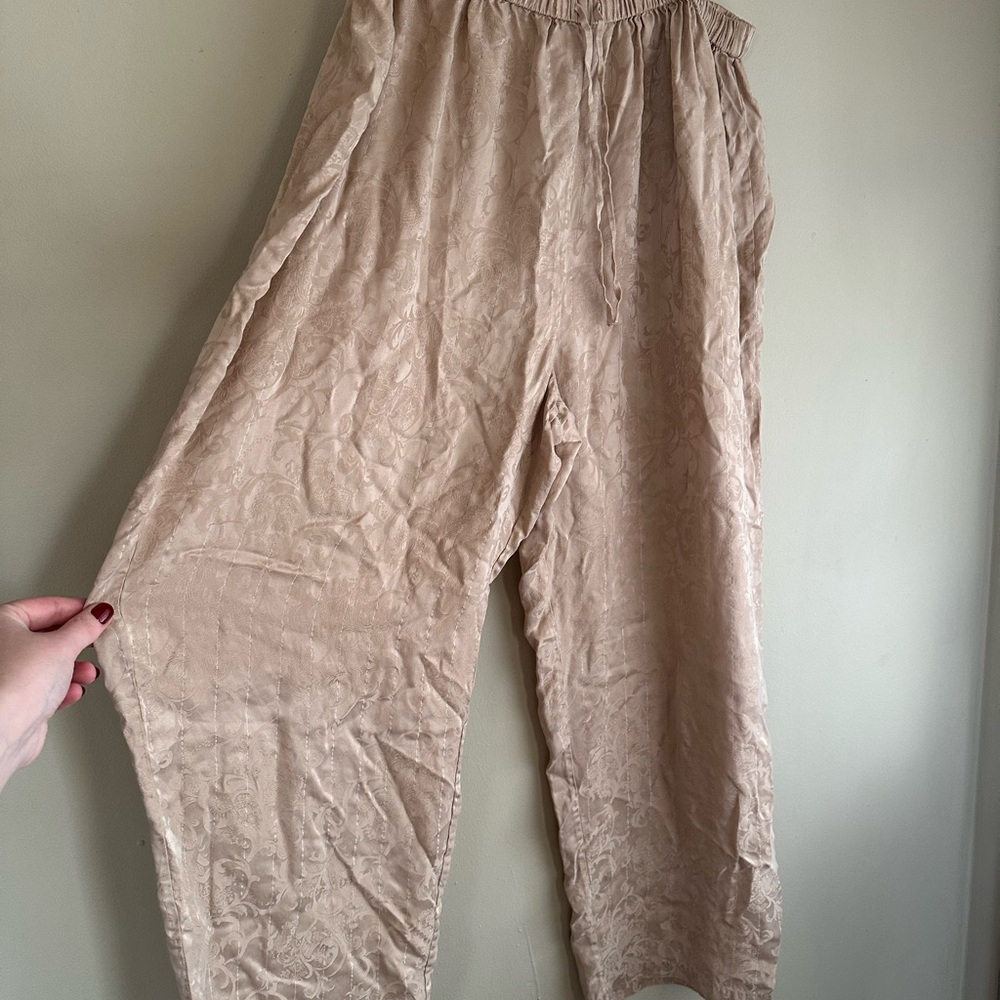 Elegant Beige Patterned SILK pajama pants with drawstring
